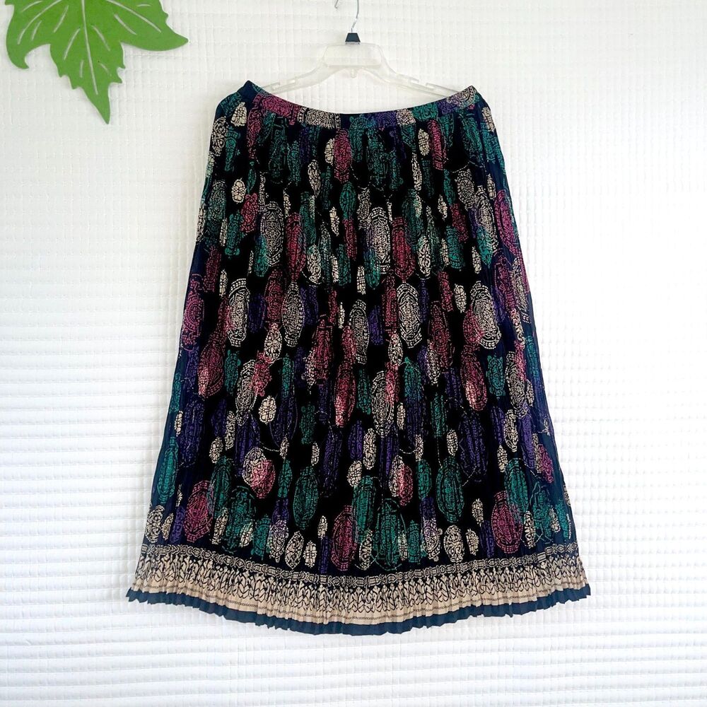 Vintage Victoria Jones Woman Pleated Maxi Skirt Plus Size 1X Colorful Boho Chic